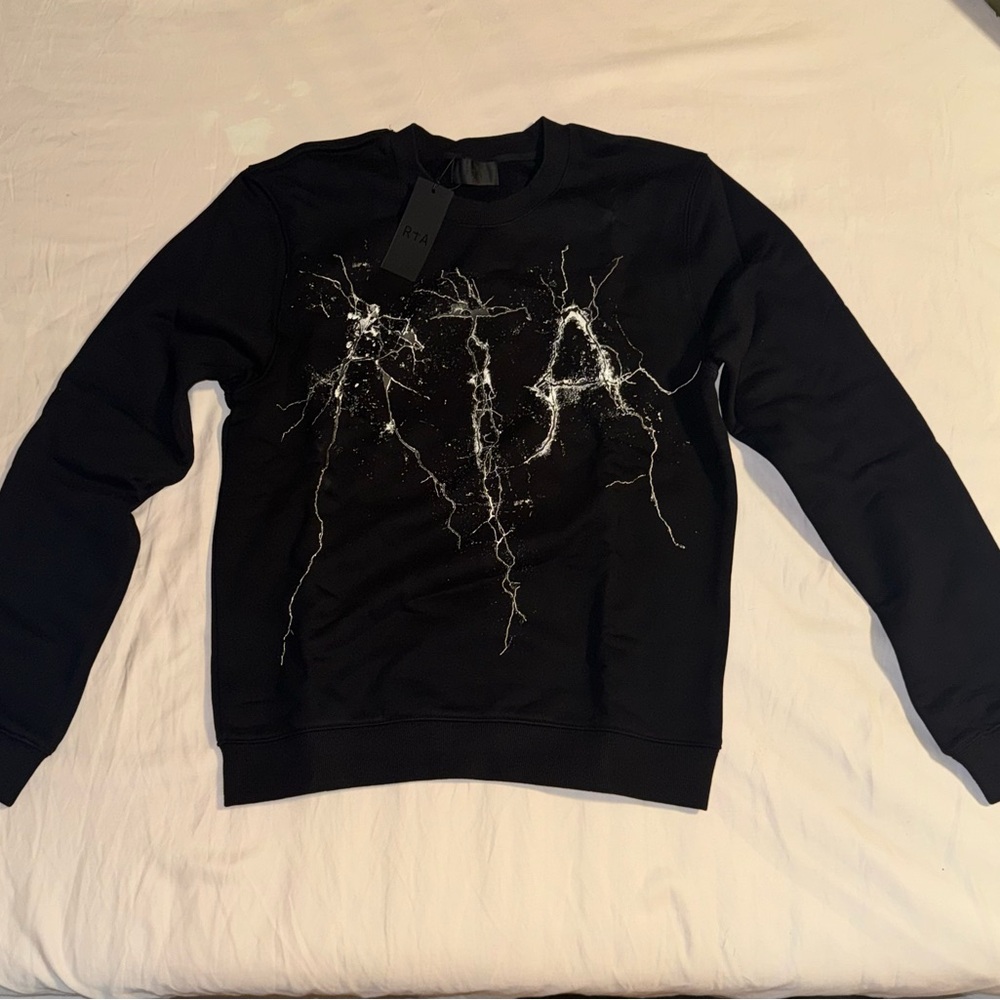 RtA Black Crewneck Sweater with White Graphic
